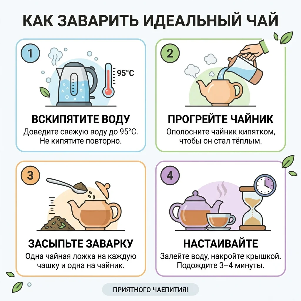 Инфографика про заваривание чая — результат Nano Banana 2