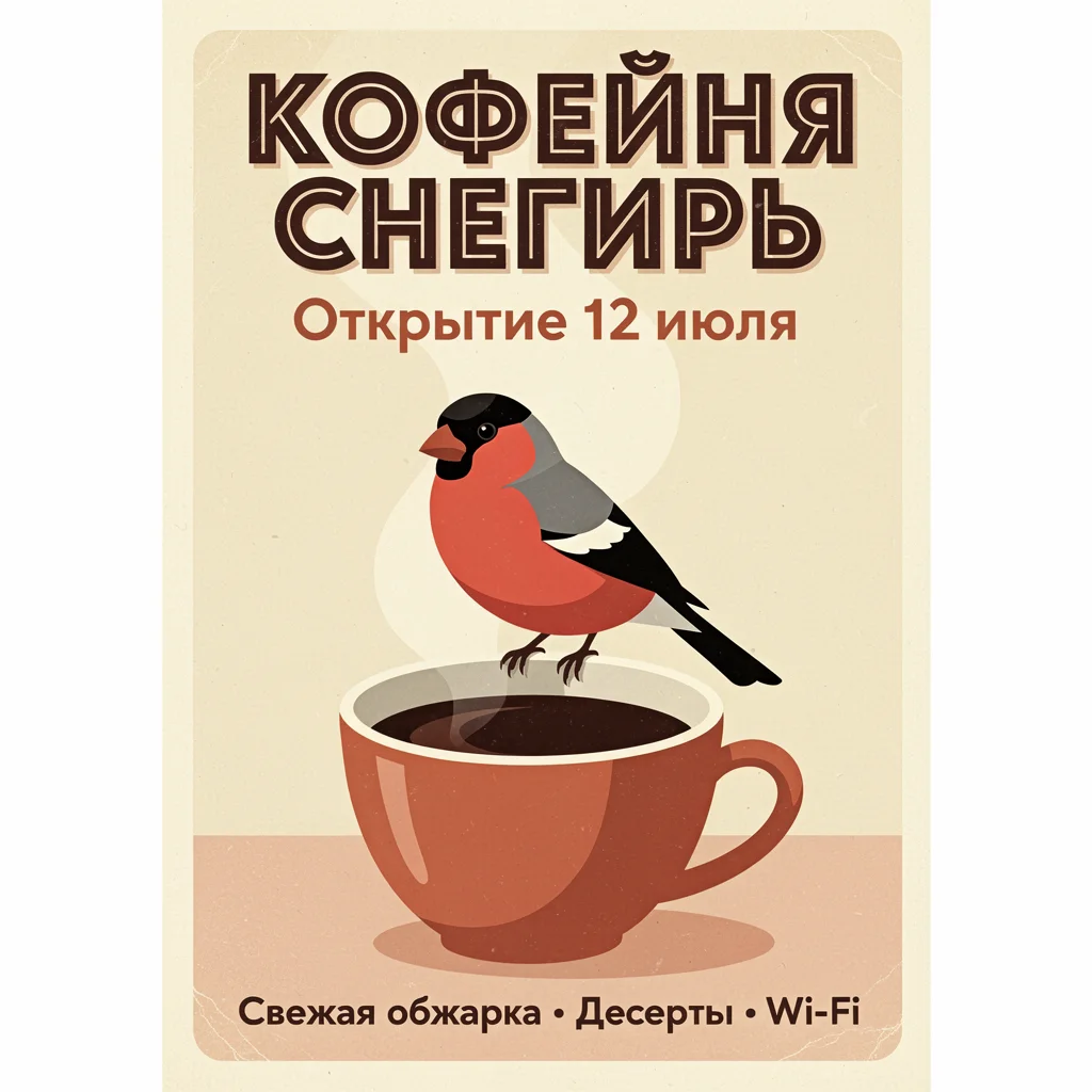 Афиша кофейни с русским текстом — результат FLUX.2 Flex