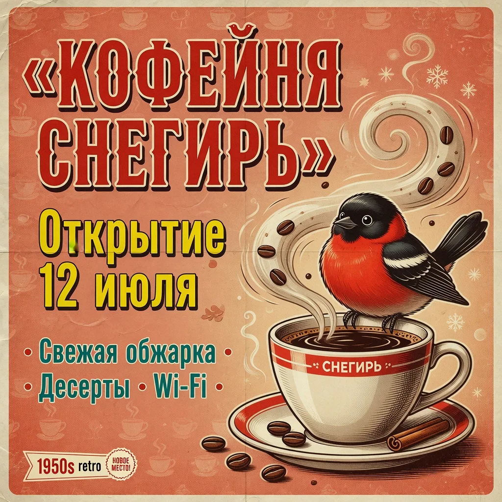 Афиша кофейни с русским текстом — результат Grok Imagine