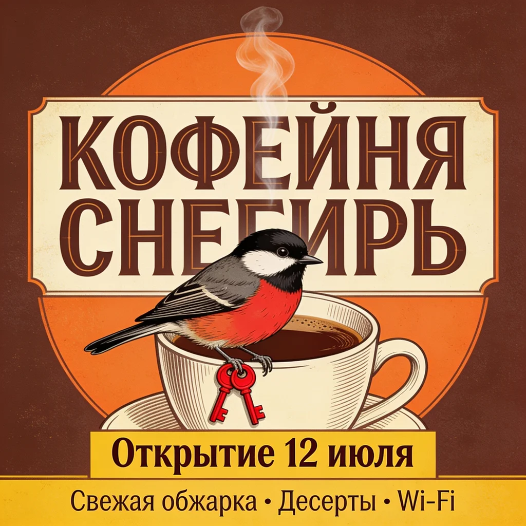 Афиша кофейни с русским текстом — результат Seedream 4.5
